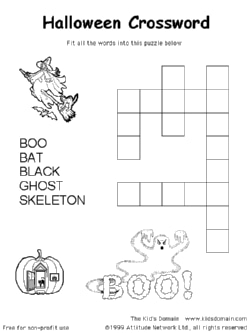 a Halloween-themed crossword puzzle, easy
