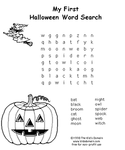 a Halloween-themed word search puzzle, easy
