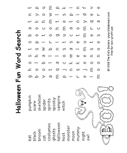 a Halloween-themed word search puzzle, medium