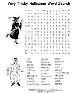 a Halloween-themed word search puzzle, very tricky